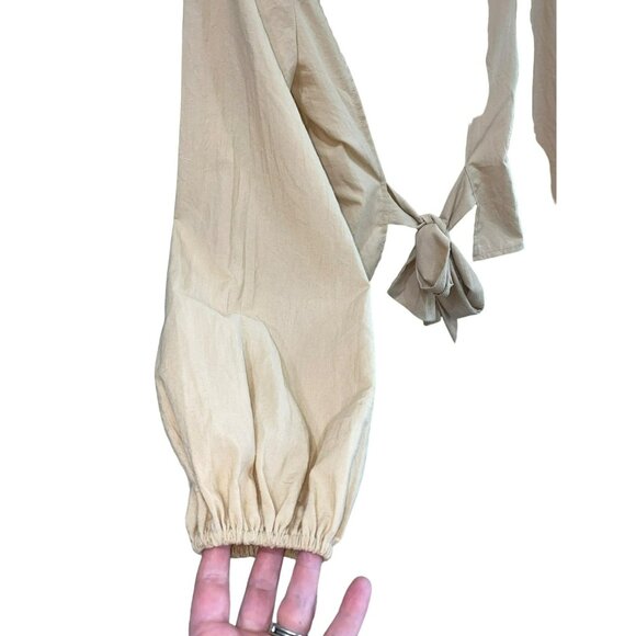 Pretty Little Things Sand Woven Open Back Tie Long Sleeve Shirt Size 4 - Picture 7 of 9